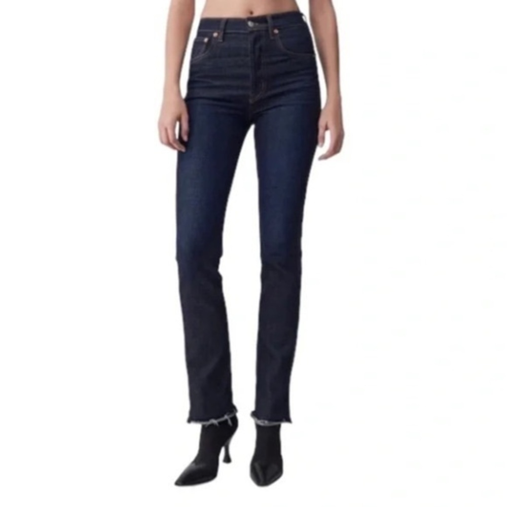 Re/Done Dark Wash Comfort Stretch Double Needle High Rise Long Jean Size 26